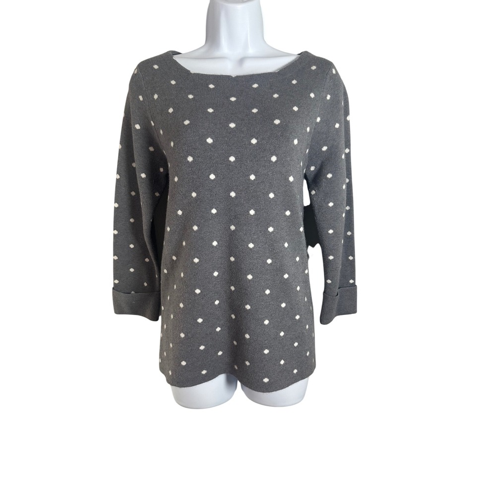 Cynthia Rowley Gray White Polka Dot Boat Neck 3/4 Sleeve Knit Sweater XS